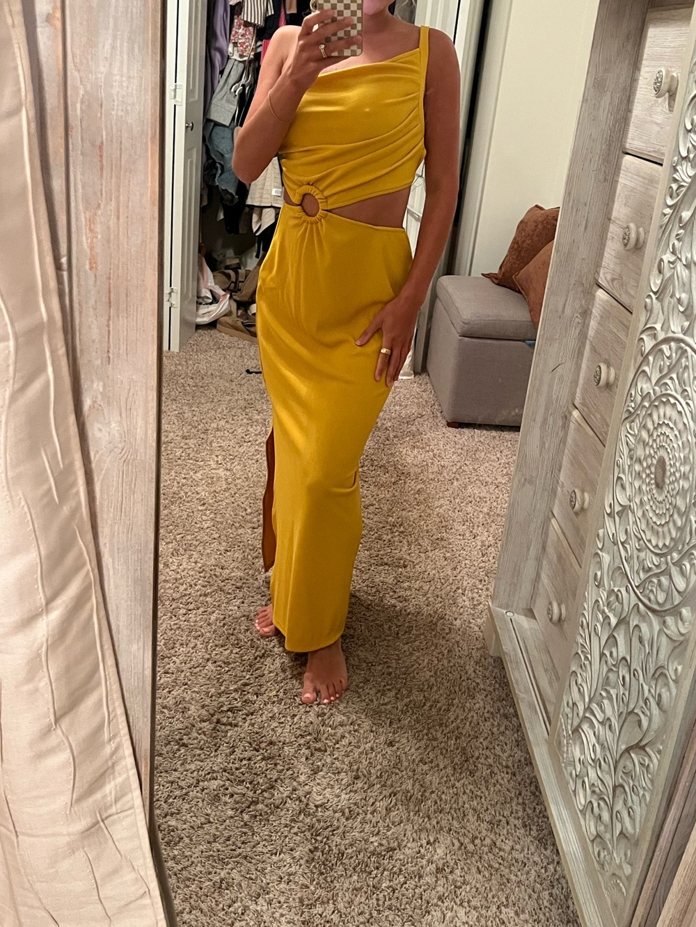 Sleek Mustard Cutout Maxi Dress